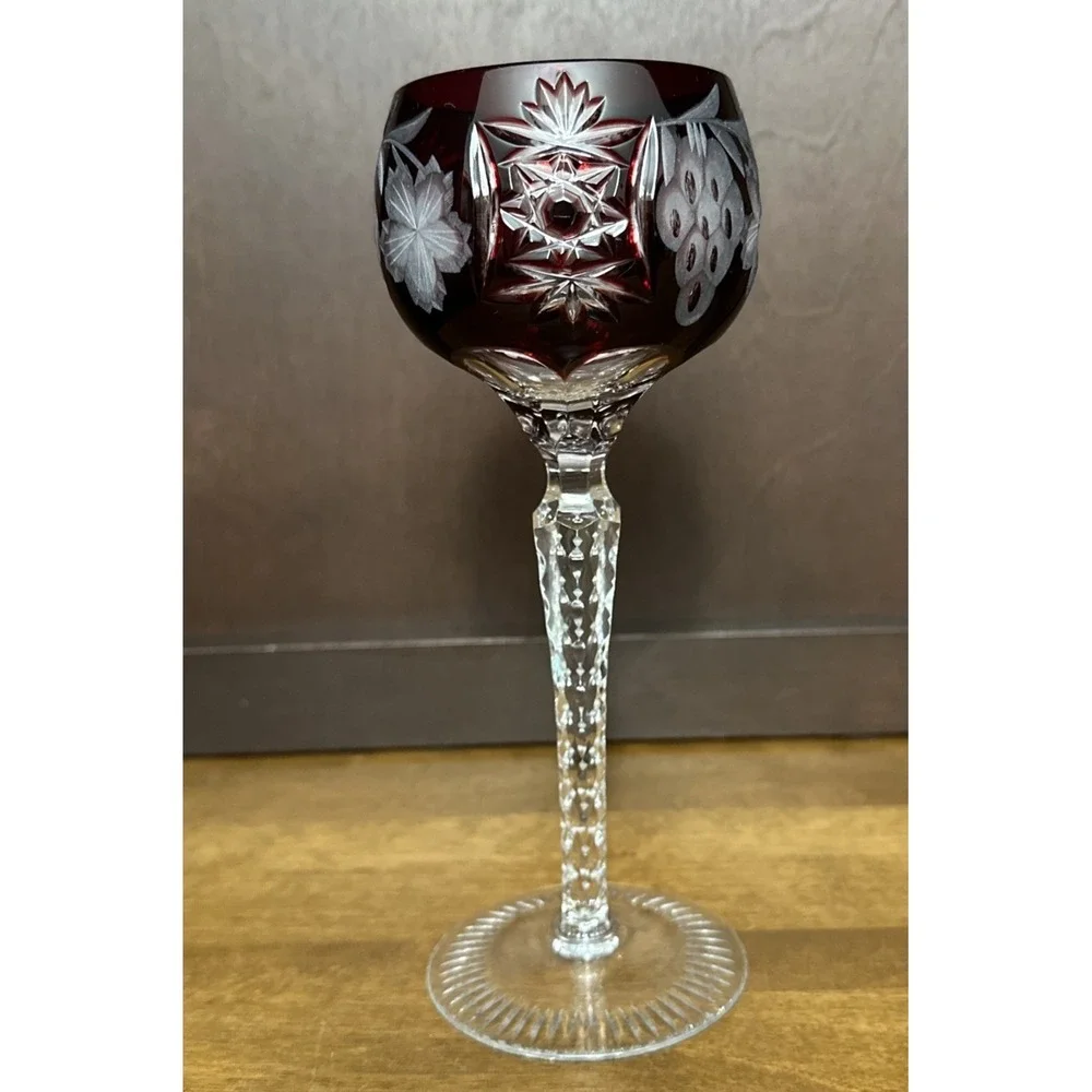 Ajka Crystal Large Wine Glass Marsala Ruby Red 8-1/4